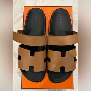 Hermes Tan and Black Men's Sandals
